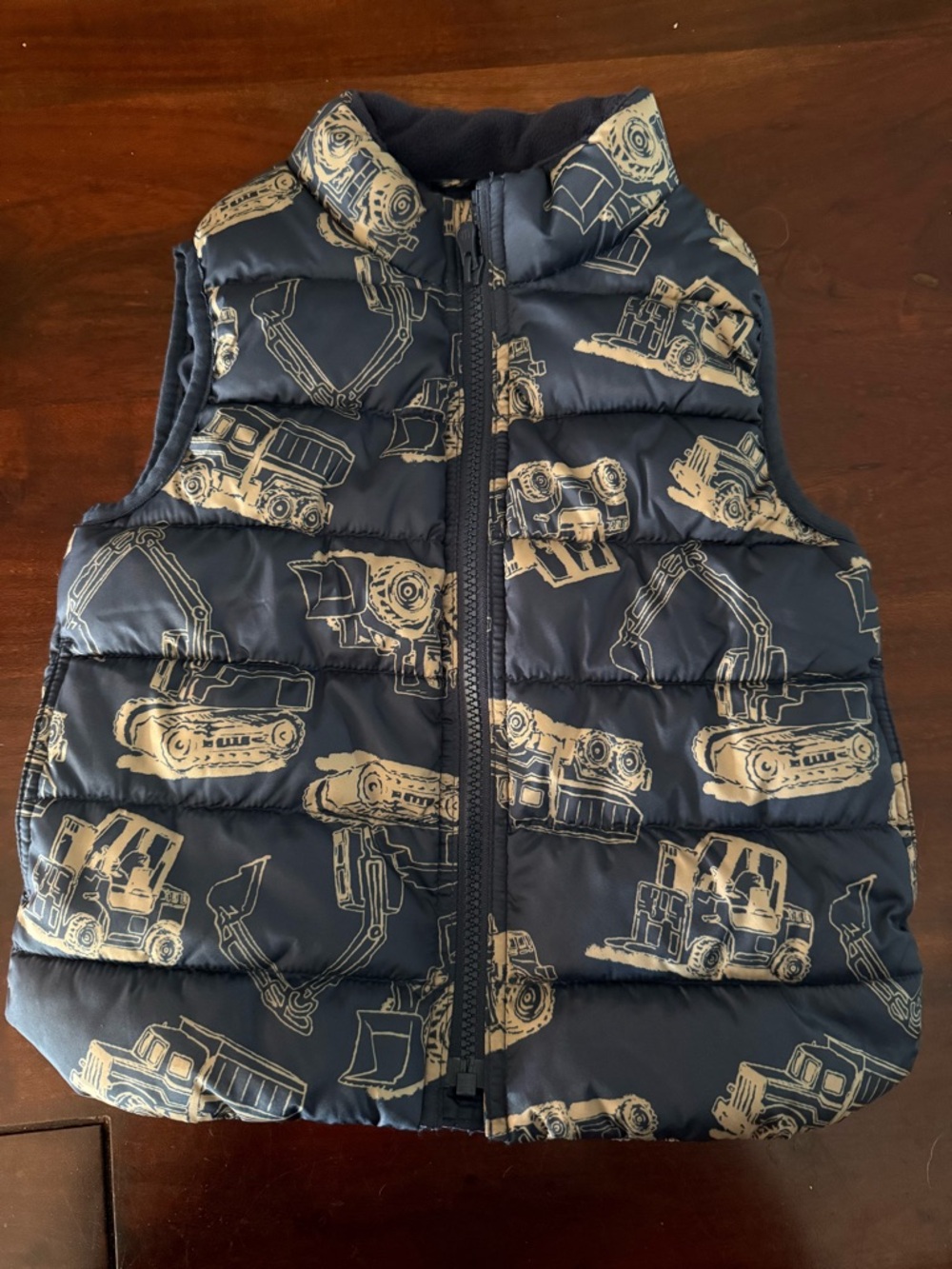 Baby Gap Navy Puffer Vest with Construction Truck Print